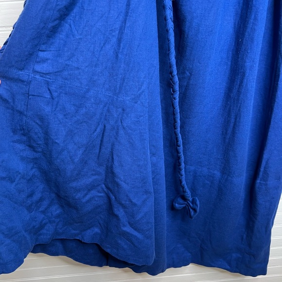 Farm Rio Women's One-Shoulder Leaf Blue Midi Maxi Lenzing Dress M Belted Waist - Picture 7 of 10